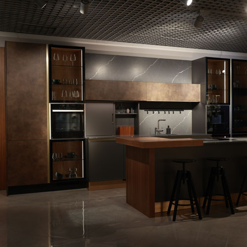 Mossman NEVADA 7 фото интерьера тёмной кухни с островом в современном стиле