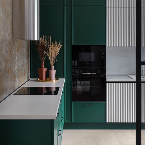 Mossman VITTO4 дизайн двухцветной угловой кухни в современном стиле